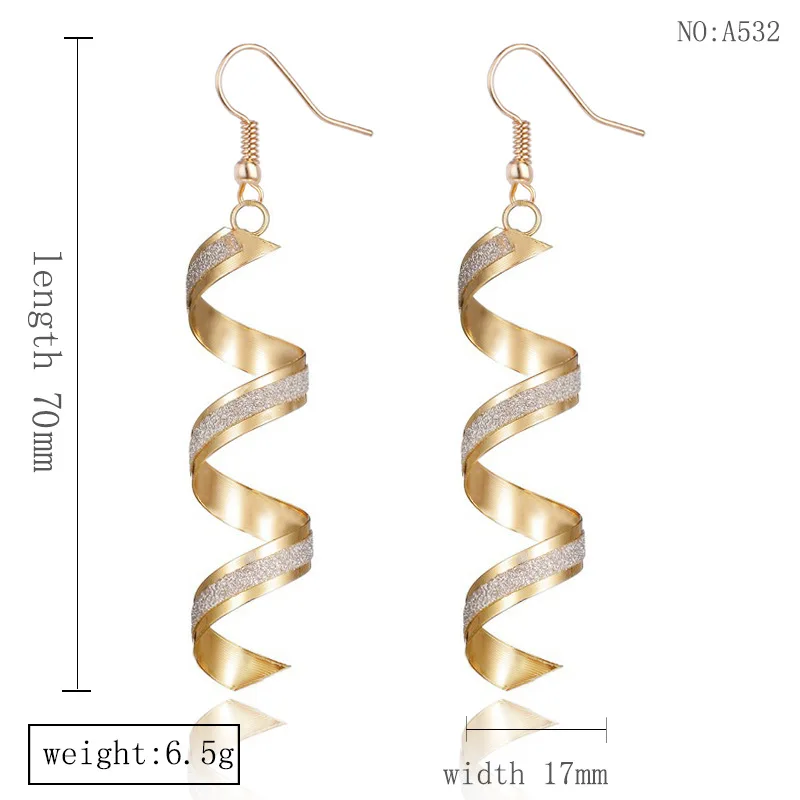 Foreign Trade New Personality Wild Spiral Curved Geometric Earrings Frosted Earrings Design Sense Wave Curve Earrings Jewelry