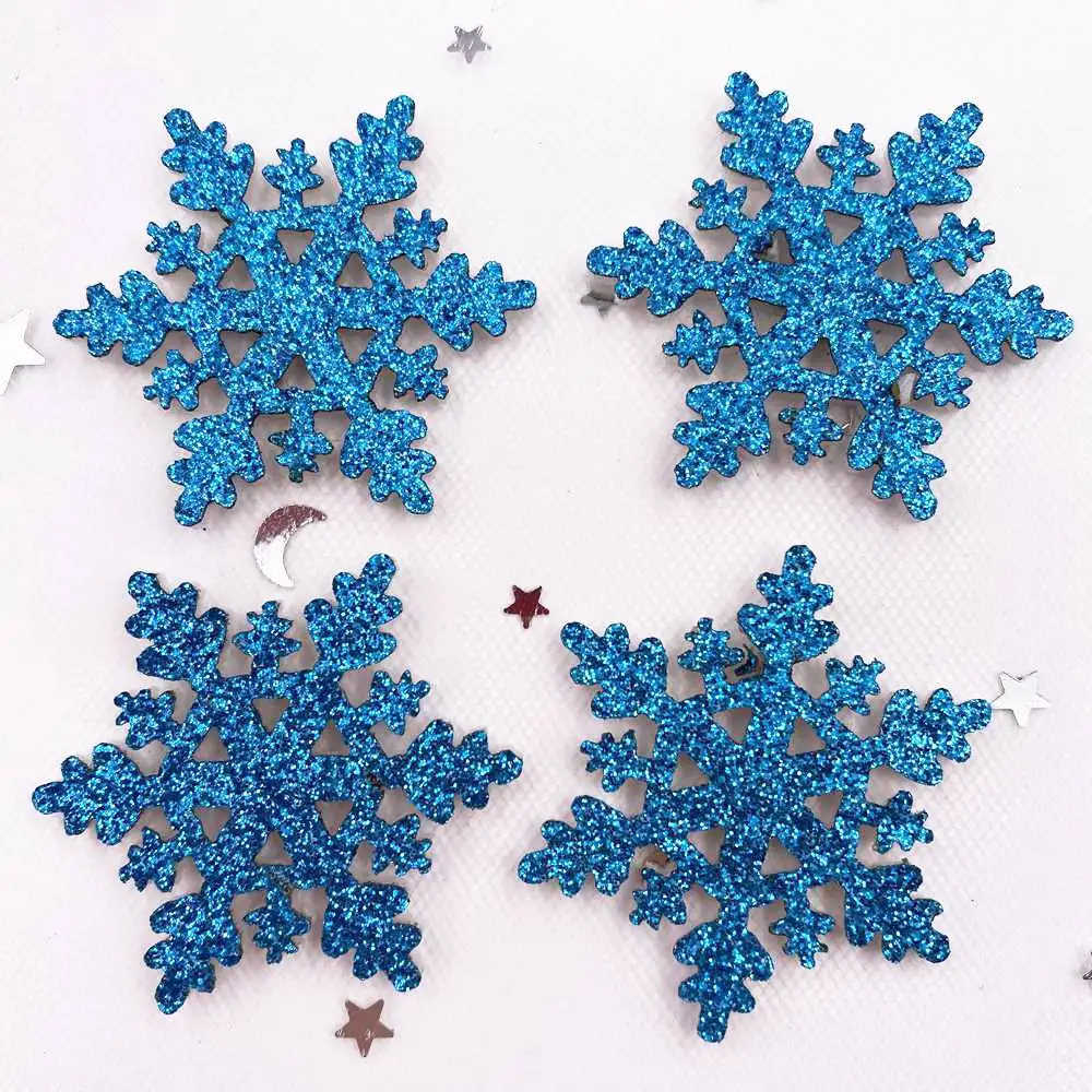 20pcs 40mm Glitter Christmas Snowflakes Composite Cloth Appliques Patches Baby\'s Bow DIY Craft  Making E30