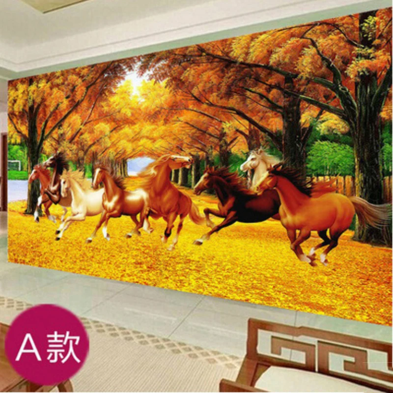 

Diamond Embroidery Mosaic Painting Cross Stitch Full 8 Running Horses Golden Leaves Land Autumn DIY 5D/3D Sale Decoration Gift