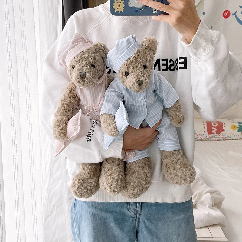 Teddy Bear Toys in Pajamas For Boy Girl Baby Kawaii Stuffed Plush Toy Baby Appease Doll with Hat Children Kids Birthday Gifts