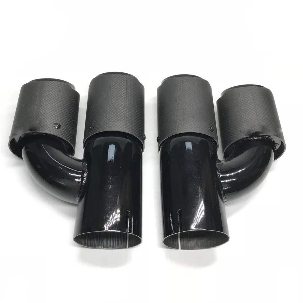 1Pair Left+Right Universal H Style Dual Matt Carbon Fiber Exhaust Tip Rear Muffler Exhaust Pipe Exhaust Tip for BMW Benz VW