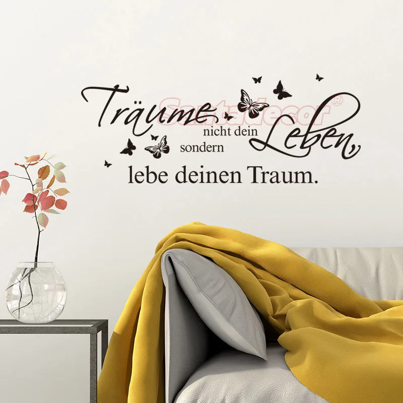 

German Stickers Quote Traeume Und Lebe Vinyl Wall Decals Wall Art Poster Living Room Mural Wallpaper Home Decor House Decoration