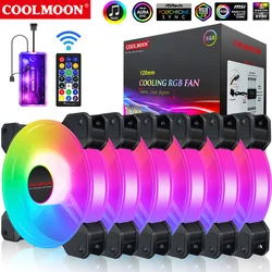 Coolmoon-6Pin Ventilador de refrigeração, Ajuste de velocidade, Gabinete Gamer, PC CPU Cooler com Quiet Computer Case Desktop, 120 milímetros RGB Heat Sink Fans, 12V