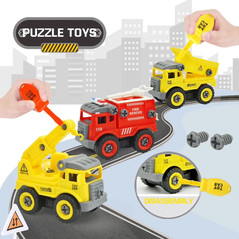 4Pcs/set Diy Toys Car Car Model Fire Fighting Truck Engineering Toy Vehicles Dump Excavator Model Car Mini Gift for Kids Boy