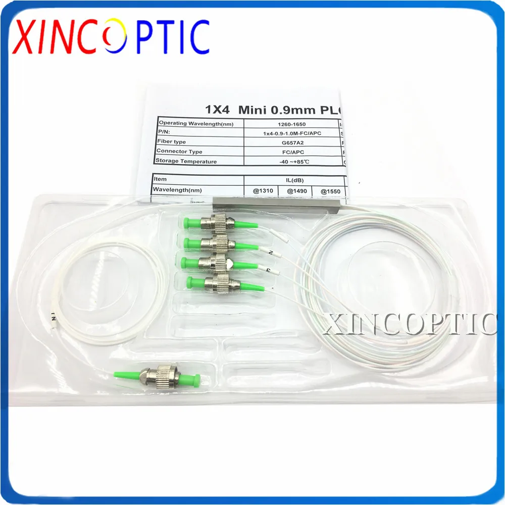 

10pcs/Lot 1x4 Steel Tube 1M 0.9mm PLC Splitter with FC/APC Connector,4Way SC/ST/LC G657A1 FTTH Fiber Optic Coupler