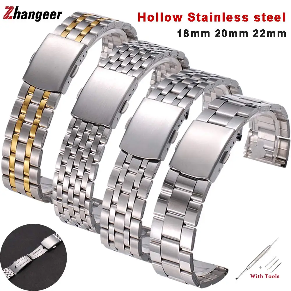 High Quality Stainless Steel Watch Strap with Folding Buckle Band Replacement for 18mm 20mm 22mm Universal Watch Bracelet