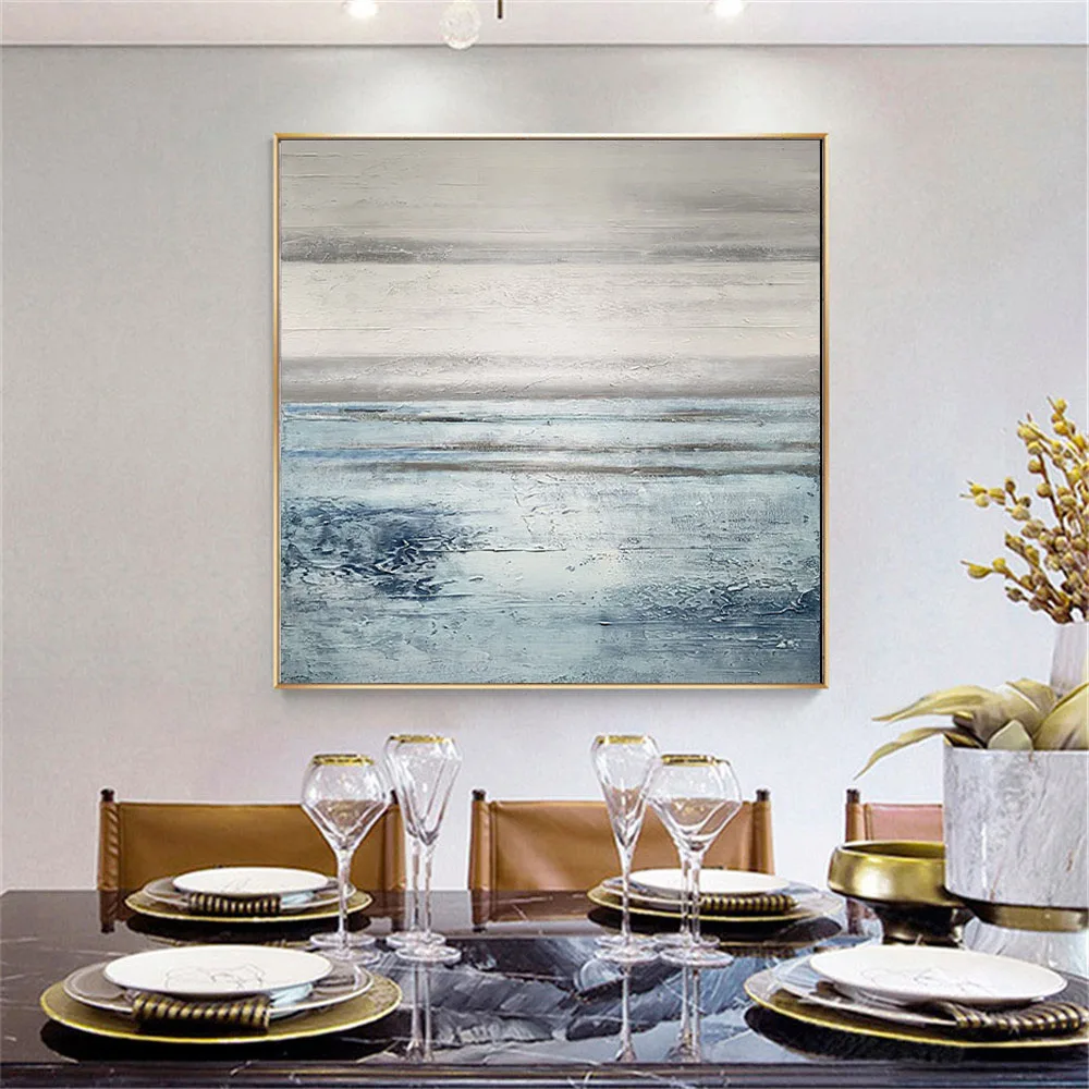 Hand-Painted Oil Painting Abstract Earth And Sky Light Blue Off-White Tone Canvas Pictures Home Decoration Living Room Porch Art