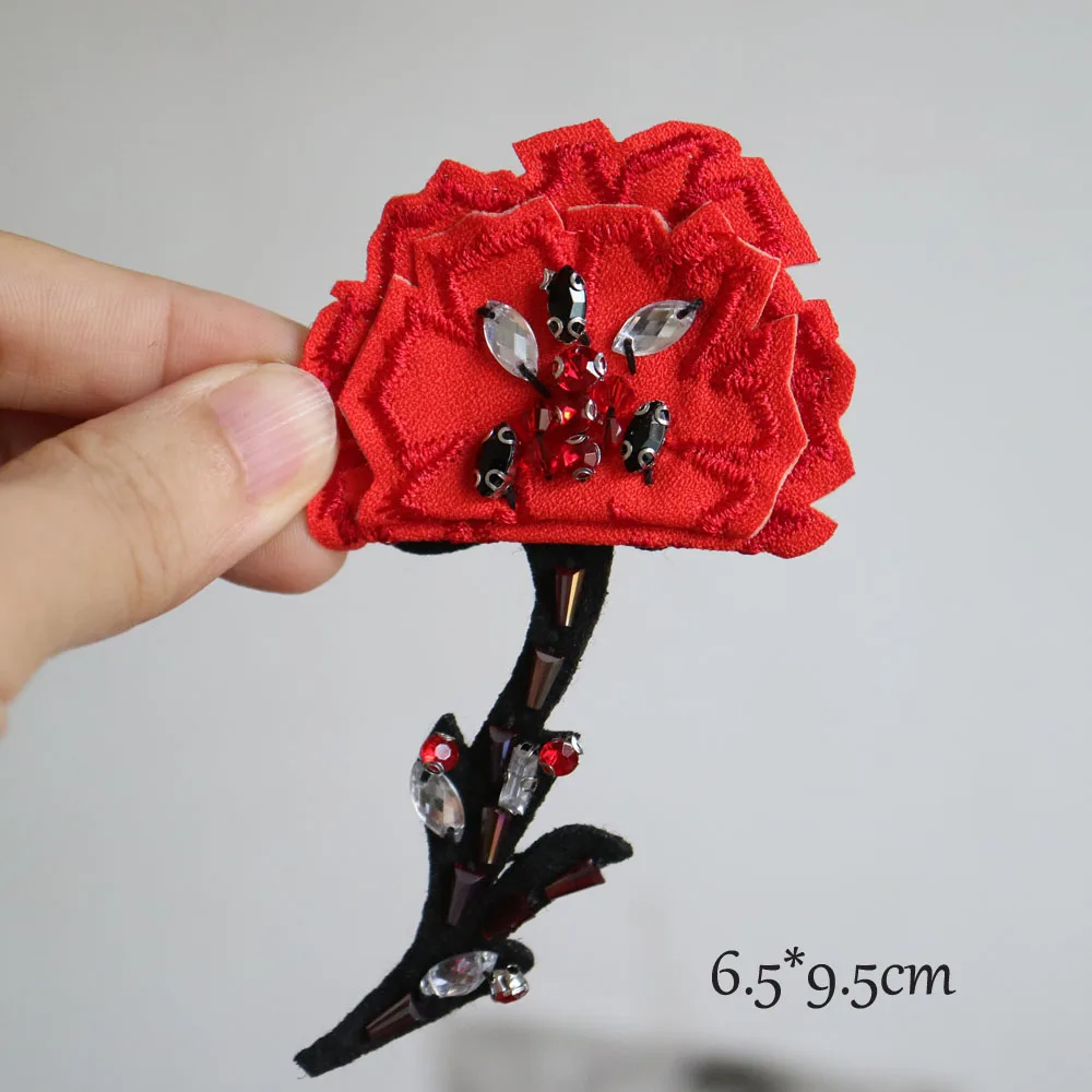 Fashion DIY red flower beaded Patches for clothing Embroidery Sequin sew on  floral patches for bags decorative parches applique