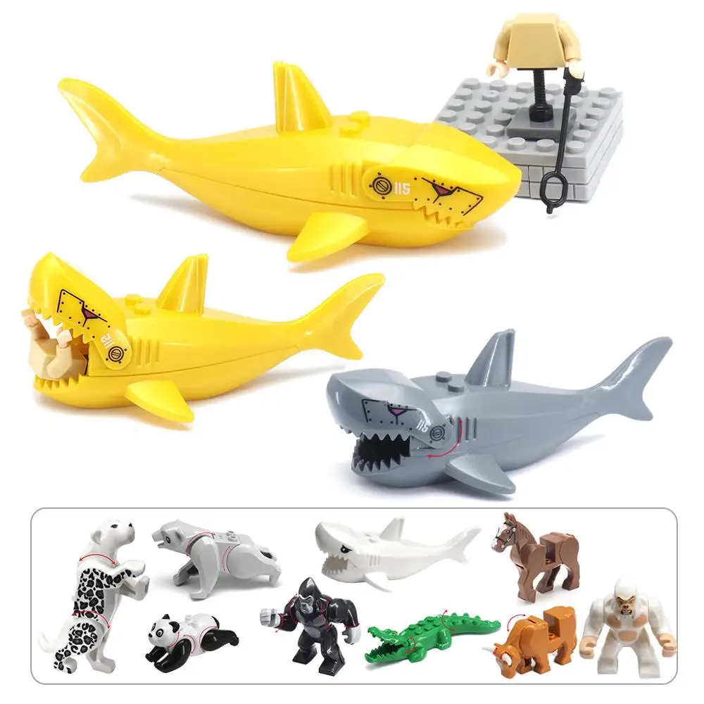 Mechanical Gold Shark Building Block Deep Sea Diving Figures Equipment Military Technology World Model Child Christmas Gift Toys