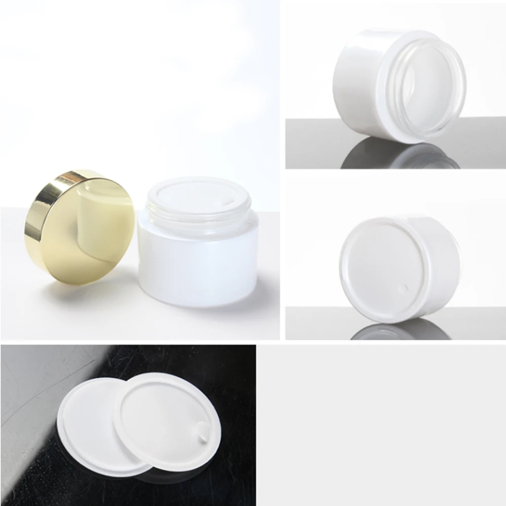 

30g Pearl White Cosmetic Jar,Luxury Cream Glass Jar with Gold/Black Cover