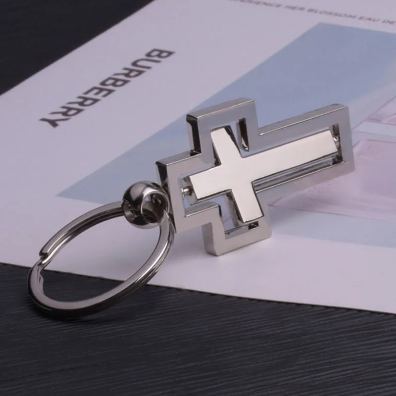 2021 Metal Cross Keychain Hollow 360 Degree Rotating Keychain Christian Gift Pendant Friend Gift