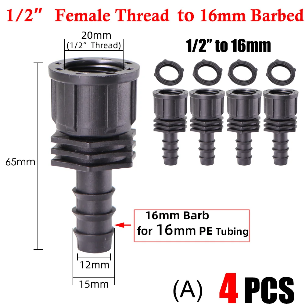 JoendocGarden-Connecteur fileté à barbe, adaptateur de tube PE, raccords de couplage d\'irrigation goutte à goutte, 16mm, 20mm, 25mm, 1/2 \