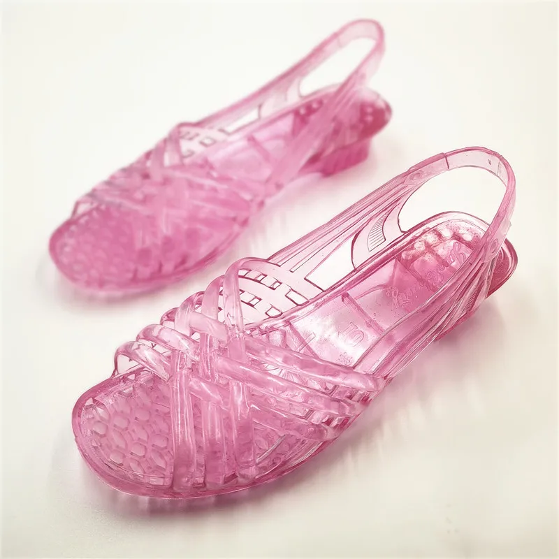 Size 34-39 Women Sandals Summer Femmes 3cm Heels Jelly Shoes Peep Toe Slip On Soft Bottom Transparent Mujer Crystal Chaussures 1