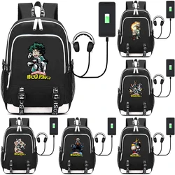 My Hero Academia sırt çantası USB şarj portu mah Cosplay sırt çantası erkek kız Deku Unisex çanta okul Mochila