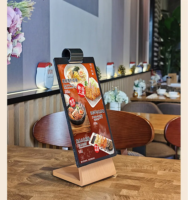 Imagem -03 - Pasta de Página de Madeira L-shape Menu Paper Holder Display Stand Restaurante Sign Holder Cartaz Frame a5 148x210 mm