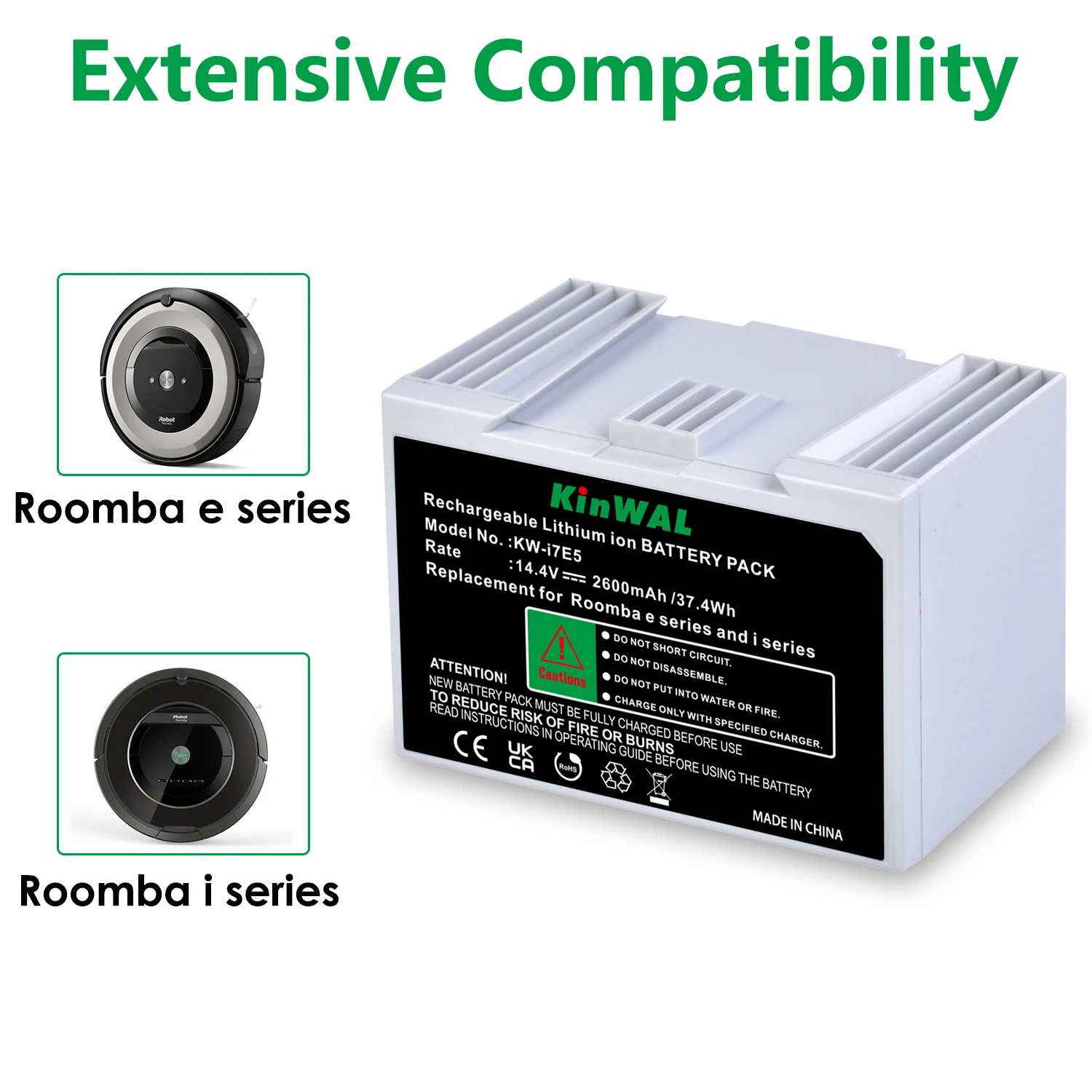 14.4V 2600mAh Rechargeable Battery for iRobot Roomba e series e5 e6, i series i7 i7+ i8 e5150 e5152 e5158 Vacuum Cleaners