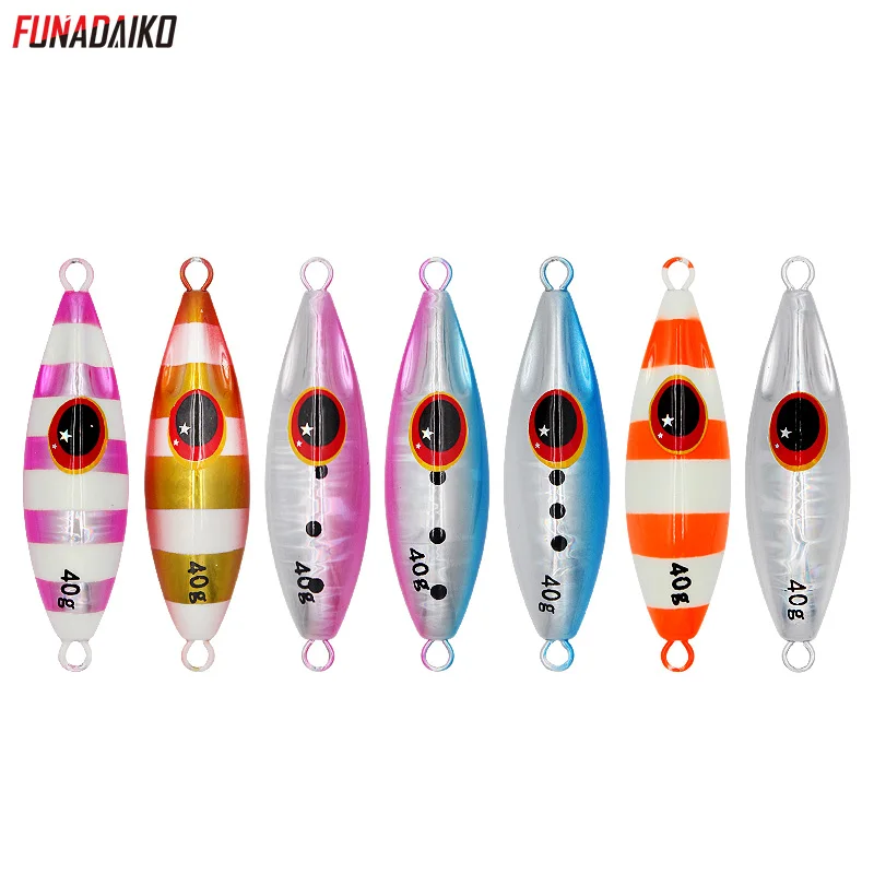 

FUNADAIKO Shore cast slow jigging lure sea fishing casting jig artificial glow luminous bait 30g 40g 60g boat fishing jig lures