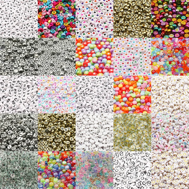 Cuentas acrílicas de letras rusas mixtas, abalorios redondos digitales del alfabeto, estrella, corazón, para la fabricación de joyas, Diy, pulsera hecha a mano, collar, 7mm