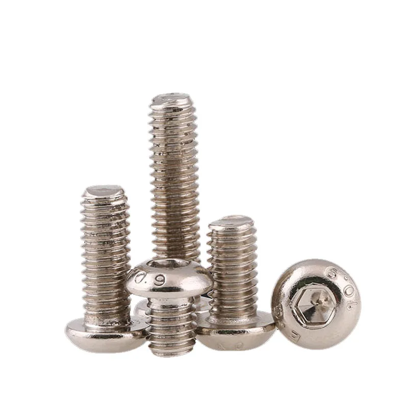 NI-plated Grade 10.9 Carbon Steel Button Head Screws  Hex Hexagon Socket Round Head Screw Bolts M1.6-M8 DIN7380