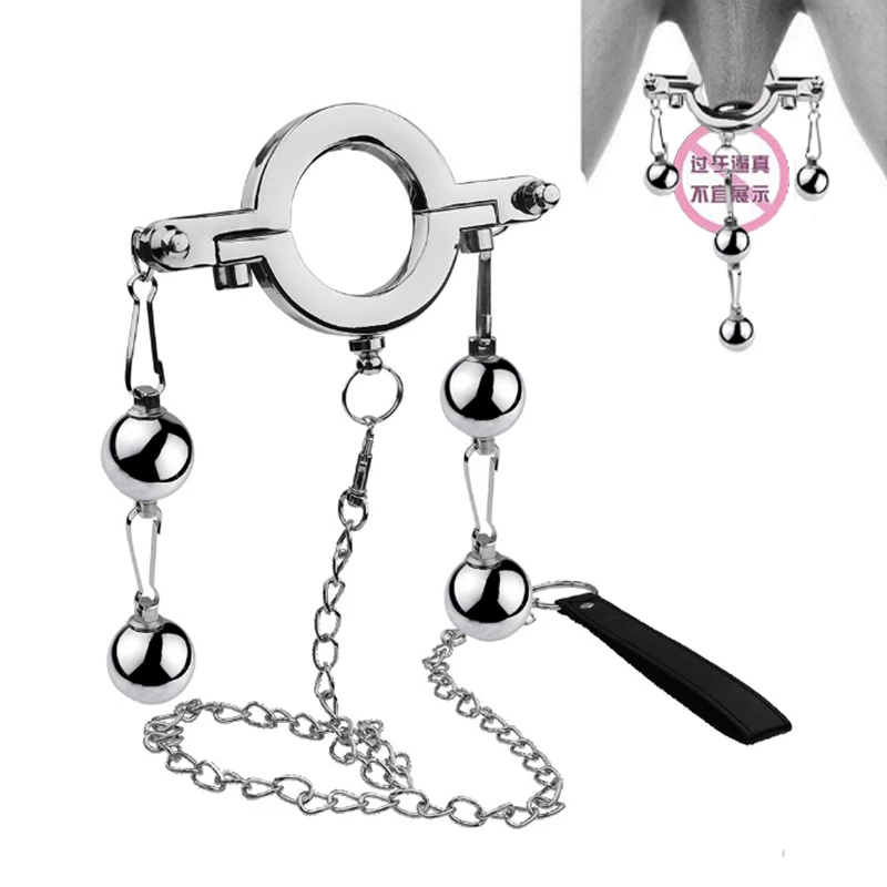 Metal BDSM Heavy Bondage Scrotum Stretcher Penis Rings With Leash Ballstretcher Strap Weight Chastity Sex Toys For Men Dick CBT