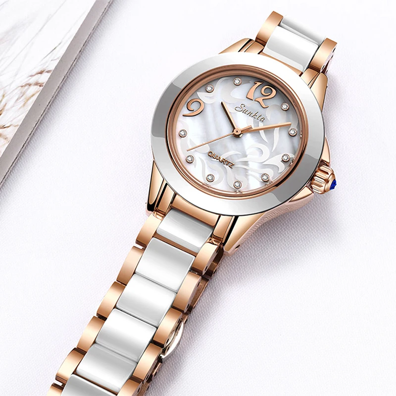 SUNKTA Luxury Crystal Ladies Watches Waterproof Rose Gold Women Wrist Watches Top Brand Bracelet Clock Gift Relogio Feminino+Box