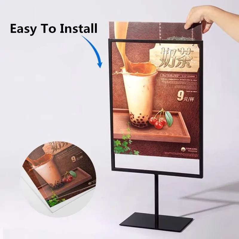 Metal Frame Pedestal A4 Advertising Poster Stand Supermarket Sign Label Holder Stand Desktop POP Banner Frame Display Board