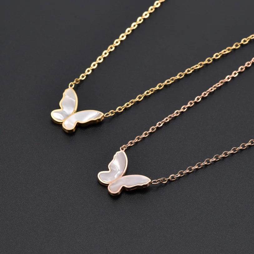 316L Stainless Steel New Fashion Upscale Jewelry Minimalism Butterfly Shell Charms Chain Choker Necklaces & Pendants For Women