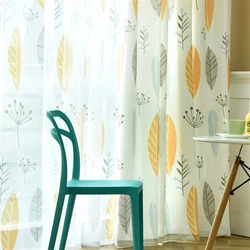 Yellow Gray Linen Curtains for Living Room Bedroom Print leaves curtain for kids Room Curtain Tulle sheer