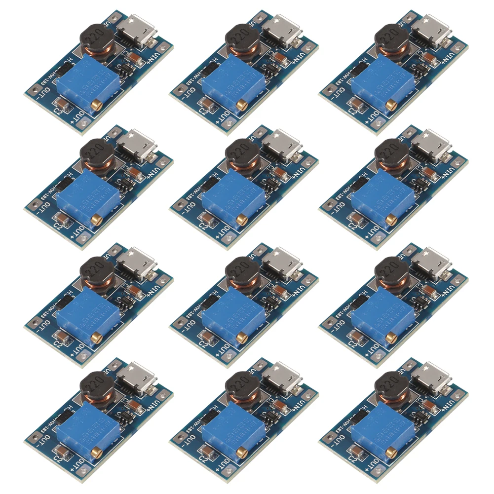 12 Pack Boost Converter MT3608 DC-DC 2V-24V to 5V-28V 2A Micro USB DC Voltage Regulator Step Up Power Supply Module for Ardunio