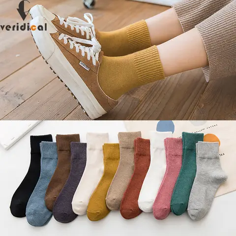 Cotton Women Short Socks Solid Young Casual Fashion Soft Elastic Endurable Breathable Crew Harajuku Socks Girl 4 Seasons