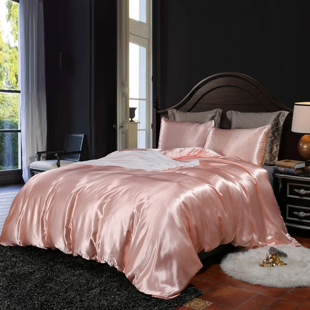 

Silk Satin Bedding Luxury Pink Silky Duvet Cover Set Silky Microfiber Quilt Cover Pink Girls Bedding Sets