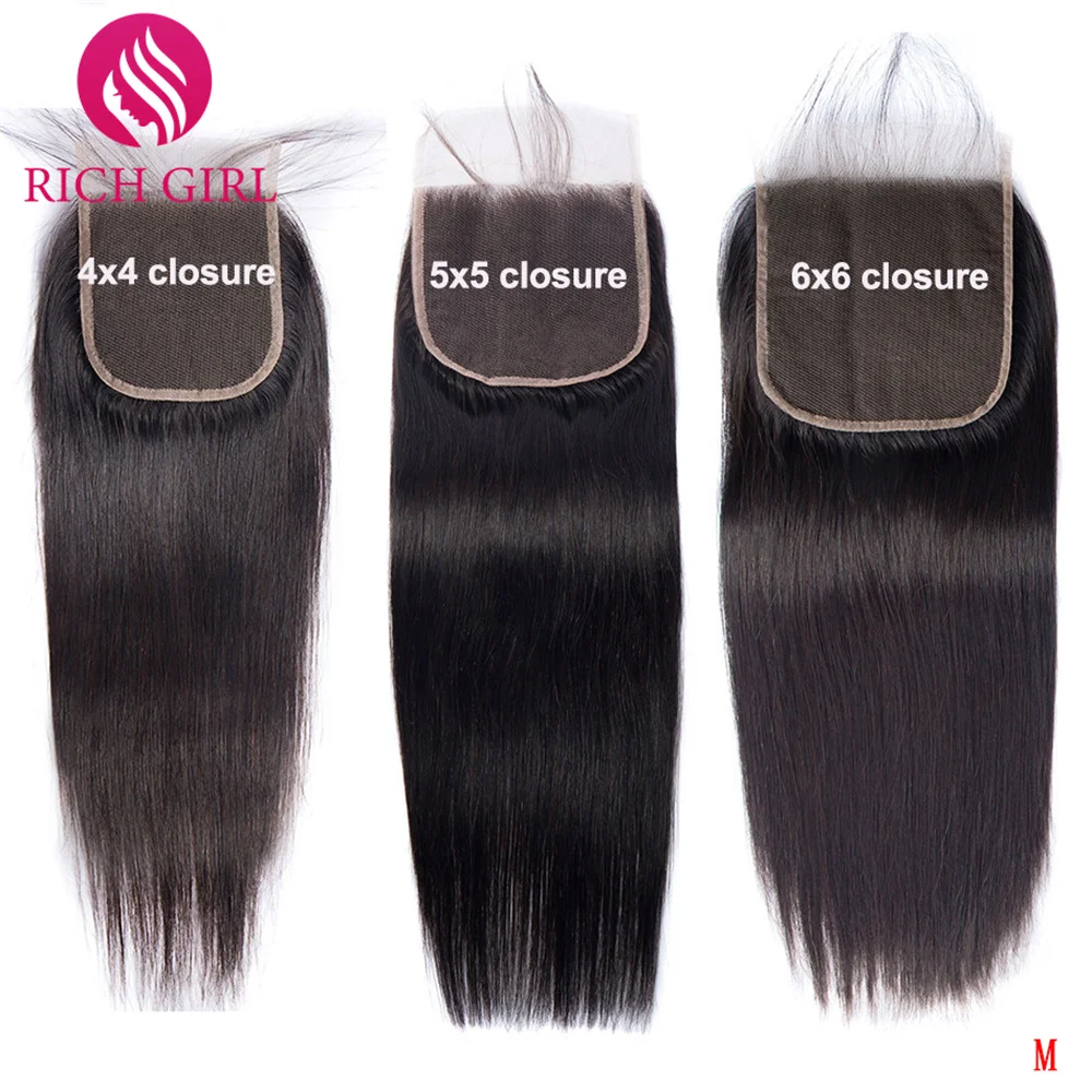 Richgirl 8-24 Inch Straight 2X6 4X4 5X5 6X6 Lace Closure Pre Plucked Remy Human Hair 13X4 Frontal Free/Middle Part On Sale