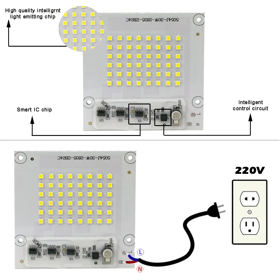 Chip LED 30W 50W 100W 150W 200W perline lampada ad alta potenza AC220V Smart IC LED non c\' è bisogno di Driver per proiettore esterno Kit fai da te