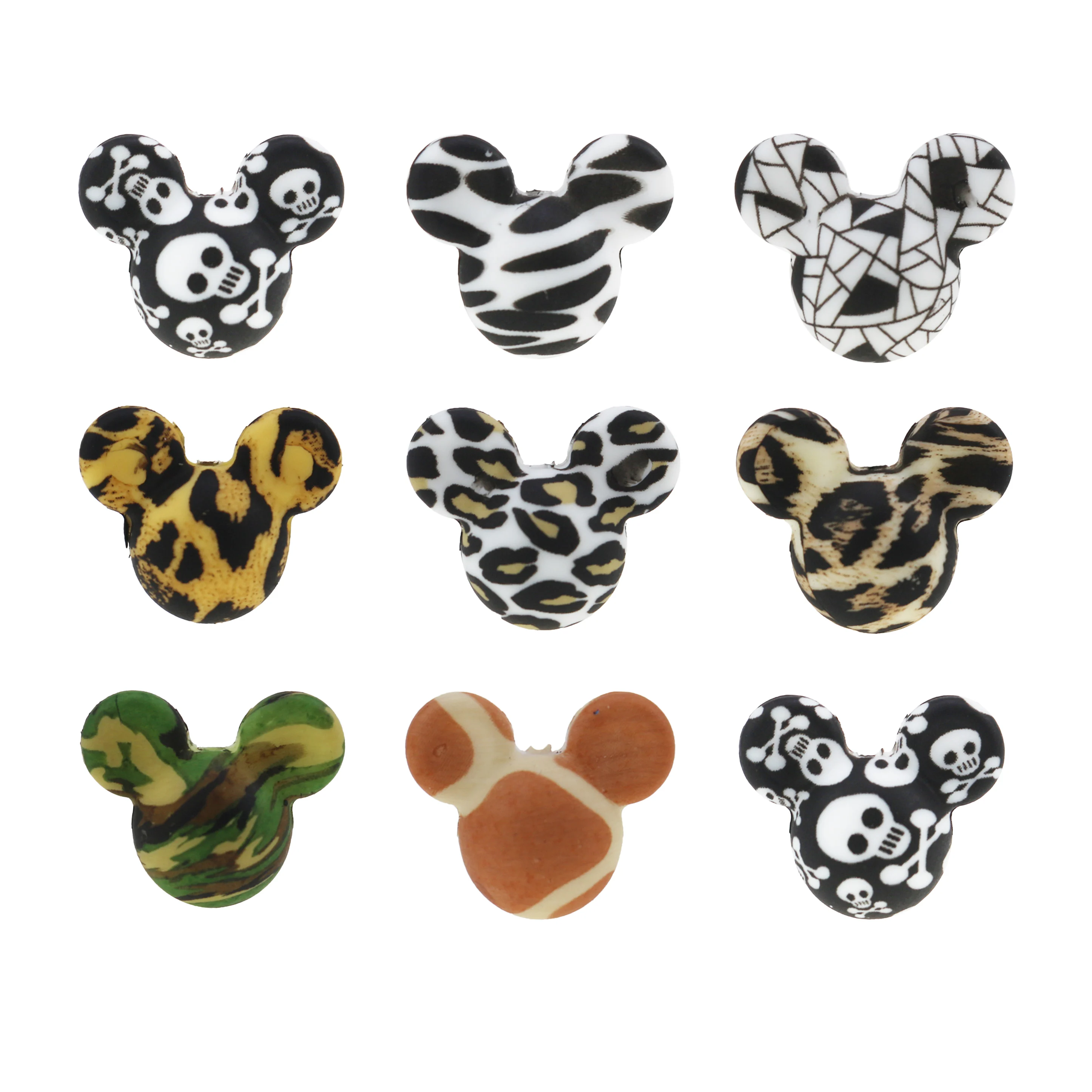 10pcs/LOT 13mm/15mm/17MM  Round Hexagon Mickey Baby Teether Leopard Print Teething Silicone Beads for Jewelry Making