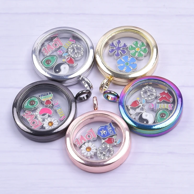 1Pc 25/30/35/40mm Alloy Glass Floating Reliquary Photo Locket Pendant Twist DIY Living Picture Medaillon подвески Jewelry Bulk