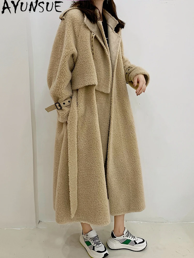 AYUNSUE Real Fur Coat Women 100% Wool Female Jacket Warm Winter Clothes Women Long Korean Furry Trench Coats Ropa De Mujer 2021