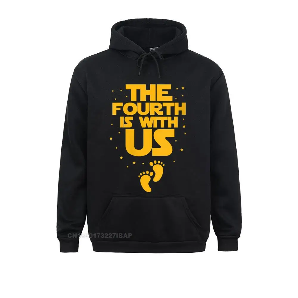 Womens The Fourth Is With Us Pregnancy Funny Baby Footprints O-Neck Hoodie New Men's Sweatshirts Hoodies Printing Hoods