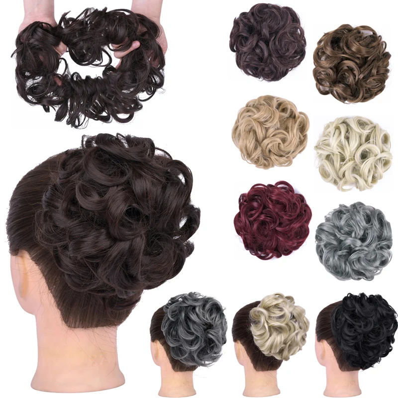 Cabelo sintético Bun Scrunchies, Scrunchies sujo macio Bun, Elastic Chignon Updo, Mais grosso, 75g, 1Pc