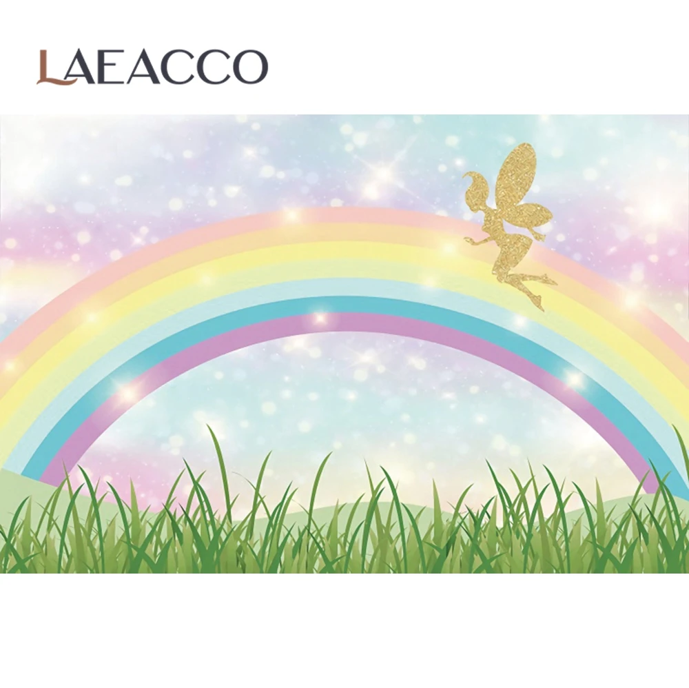 Laeacco Rainbow Backdrops Cloud Blue Sky Birthday Party Decor Poster Baby Portrait Photography Background Photocall Photo Studio