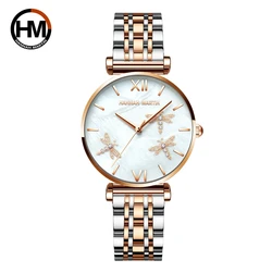 Akoya-relojes de acero inoxidable para mujer, pulsera de lujo con diamantes, concha de perlas, libélula, estilo japonés, envío directo, nuevo diseño, 2021