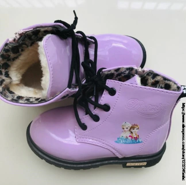 Disney Ankle Boots New Elsa Princess Shoes Pink Snow Boots Kids Fur Boots Stitch Girls Winter Boots for Girls shoes Cow Muscle