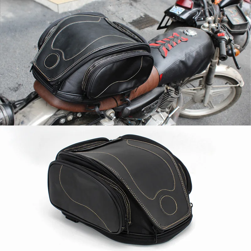 

Motorcycle PU Leather Waterproof Travel Biker Bag Retro Motorcycle Rear Bag Moto Seat Tail Pack Helmet Bag Shoulder Bag