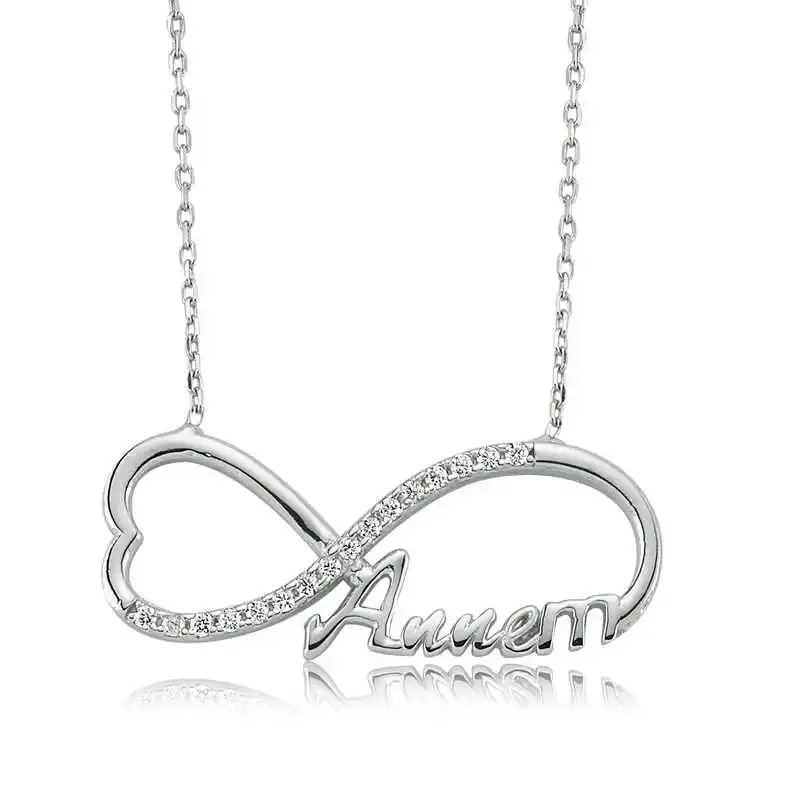 Silver Mom Printed Infinity Ladies Necklace Zircon Stone 925 Sterling Women Fine Jewelry Wedding Party Birthday Gift - Box - Pendant - Chain Choker - Female - Ladies - Fashion