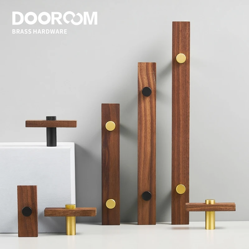 Dooroom – Poignées de meubles en laiton et noyer, longues tirettes modernes, pour armoire, commode, boîte à chaussures, bar à vin, tiroirs