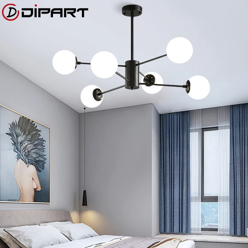 

Современный светодиодный Люстра светильник ing Гостиная Спальня Потолочная люстра светильник шарик Стекло подвесной светильник из фибролитов средей плотности Nordic