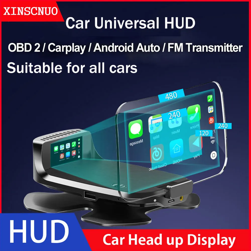 Car HUD Head up display Mirror Projector Support Carplay Andorid Auto FM google Navigation