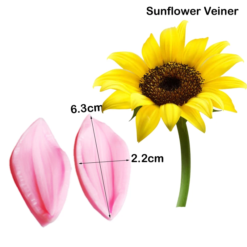 3 Styles Sunflower Flower Veiners Silicone Molds Fondant Sugarcraft Gumpaste Resin Clay Water Paper Cake Decorating Tools M2316