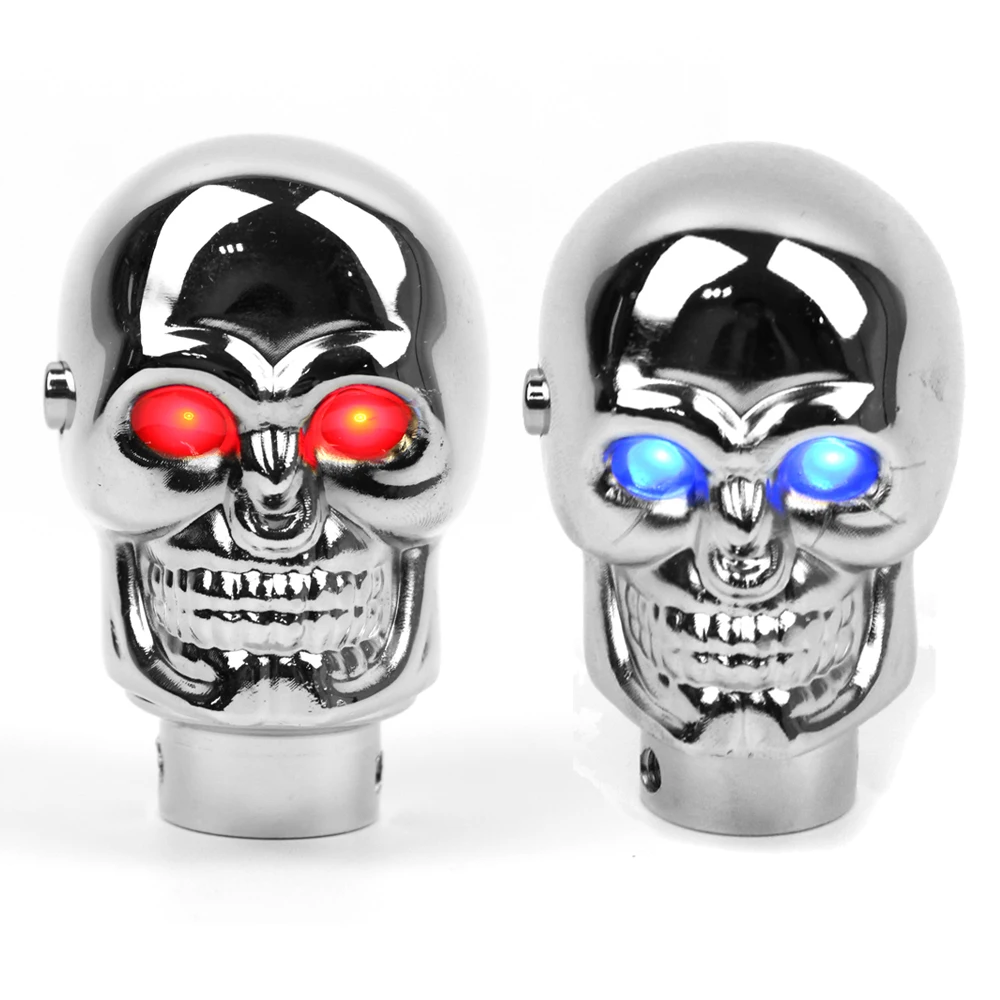 Car Interior Gear Shift Knob Universal Manual Handle Lever Shifter Knob Chrome Skull Head with Blue / Red LED Light