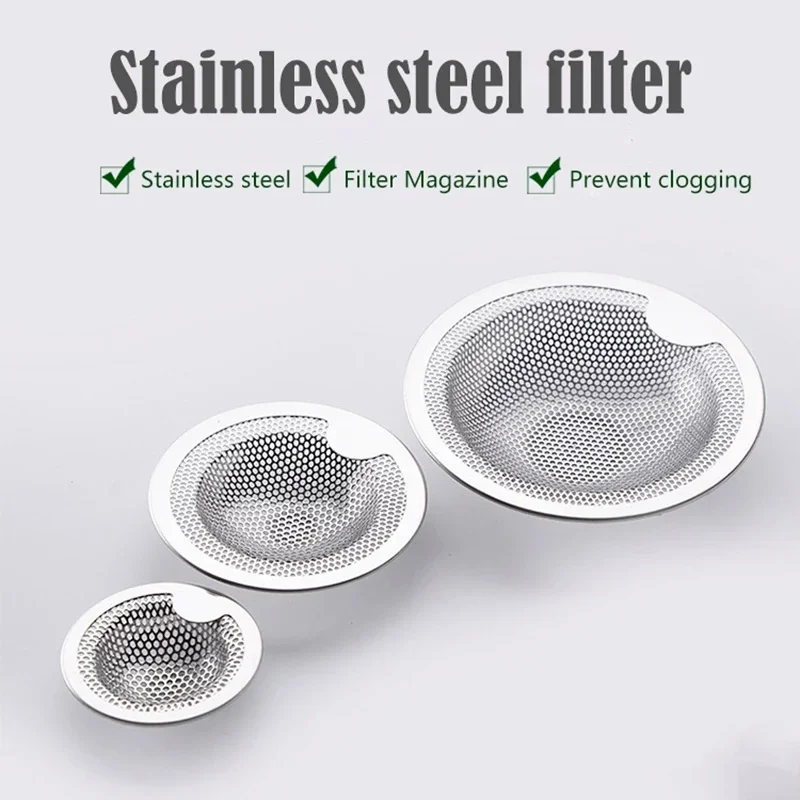 Stainless Steel Mesh Sink Strainer Kitchen Drain Food Slag Mesh Sink Filter Strainer Cleaner Bathroom Hair Catcher Stopper Plugs