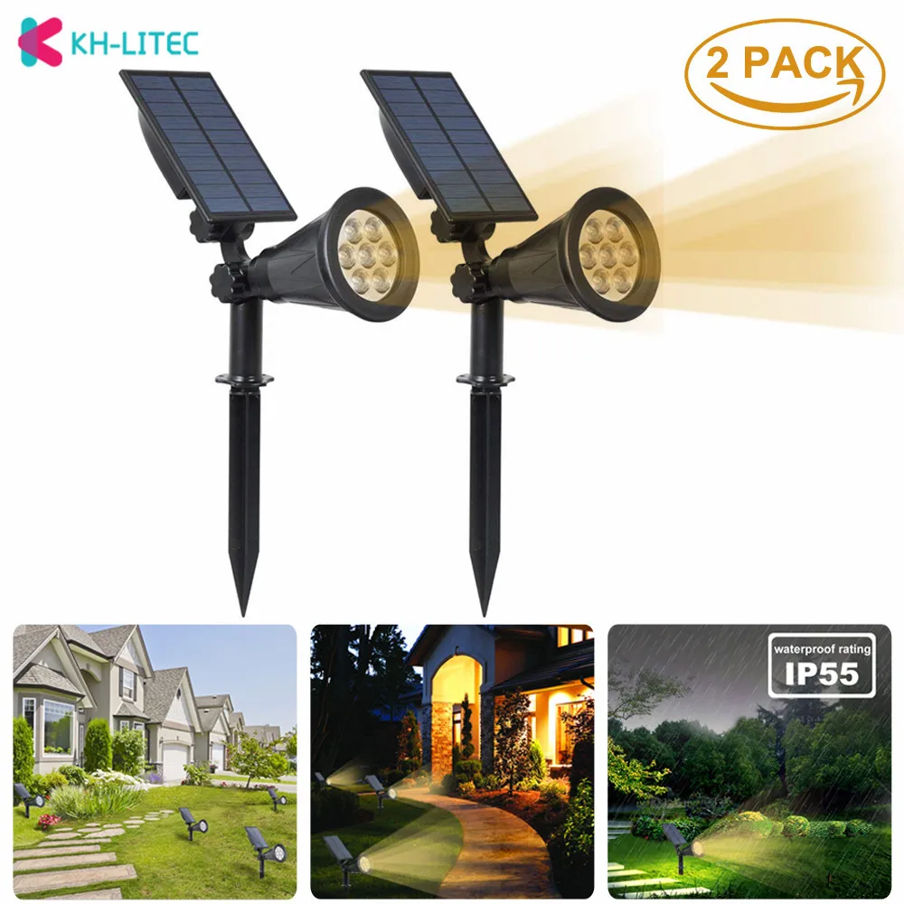 

KH-LITEC 2PACK Solar Spotlights 7 LED Solar Lights Waterproof Outdoor Landscape Light for Patio Porch Path Deck Garden Garage